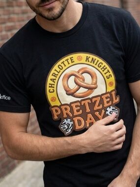 Charlotte Knights Shirt Mens Size XL Black Tee Pretzel Day Rare Crossword Back